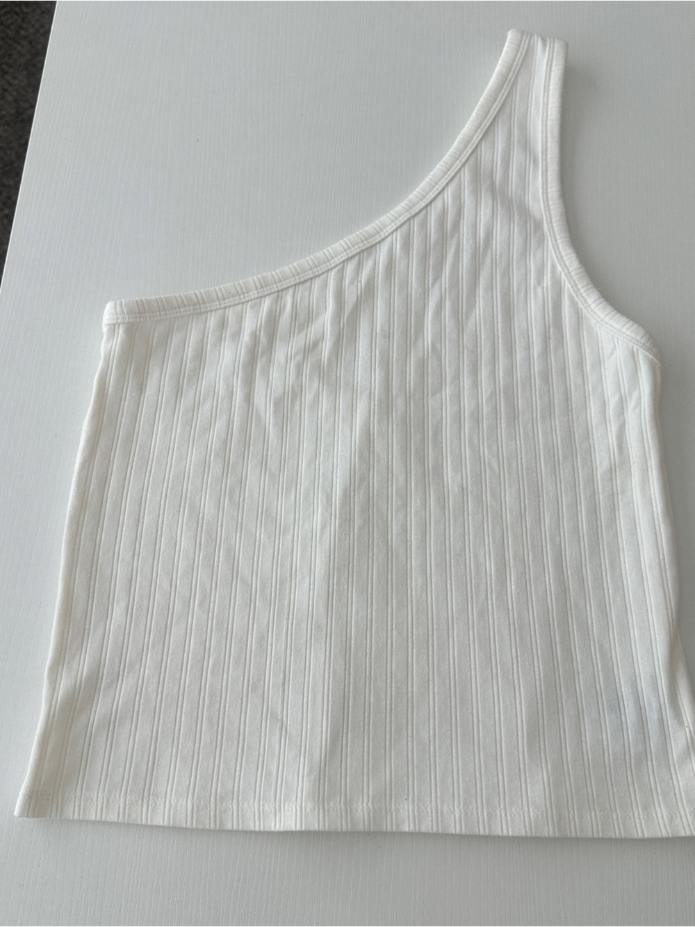 American Eagle One-Shoulder Ribbed Tank Top - White